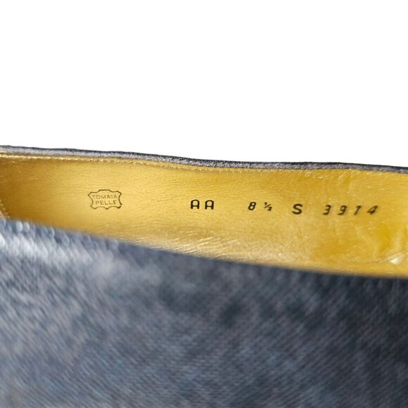 Vintage Bruno Magli Blue Leather Pumps Block Heel Cap Toe Narrow Womens 8.5 AA - Picture 13 of 14